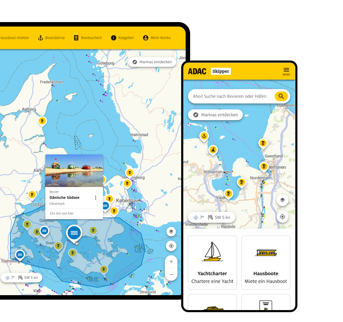 Mobile Ansicht des Skipper Portals 