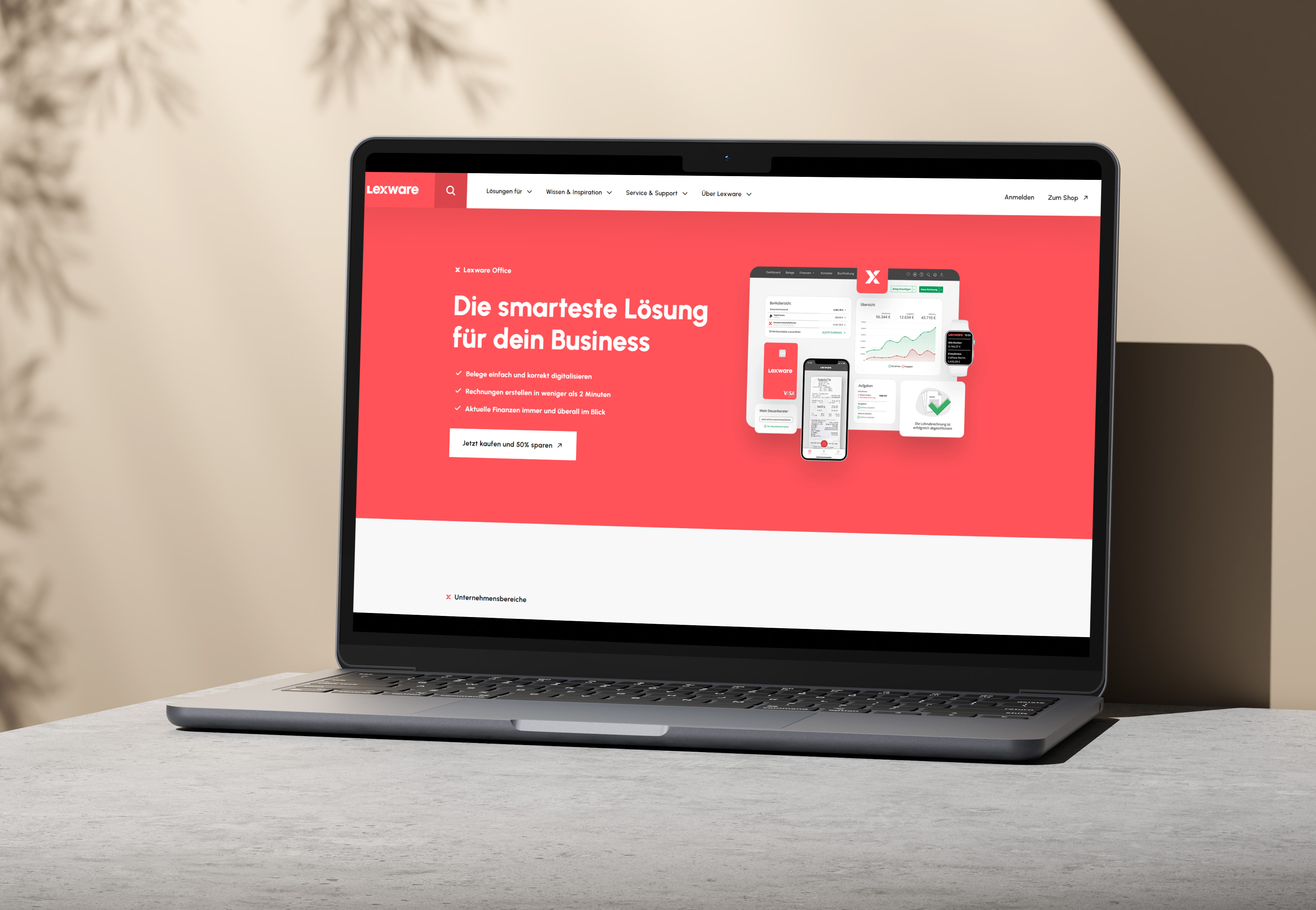 Darstellung der Lexware Webseite im neuen modernen Design