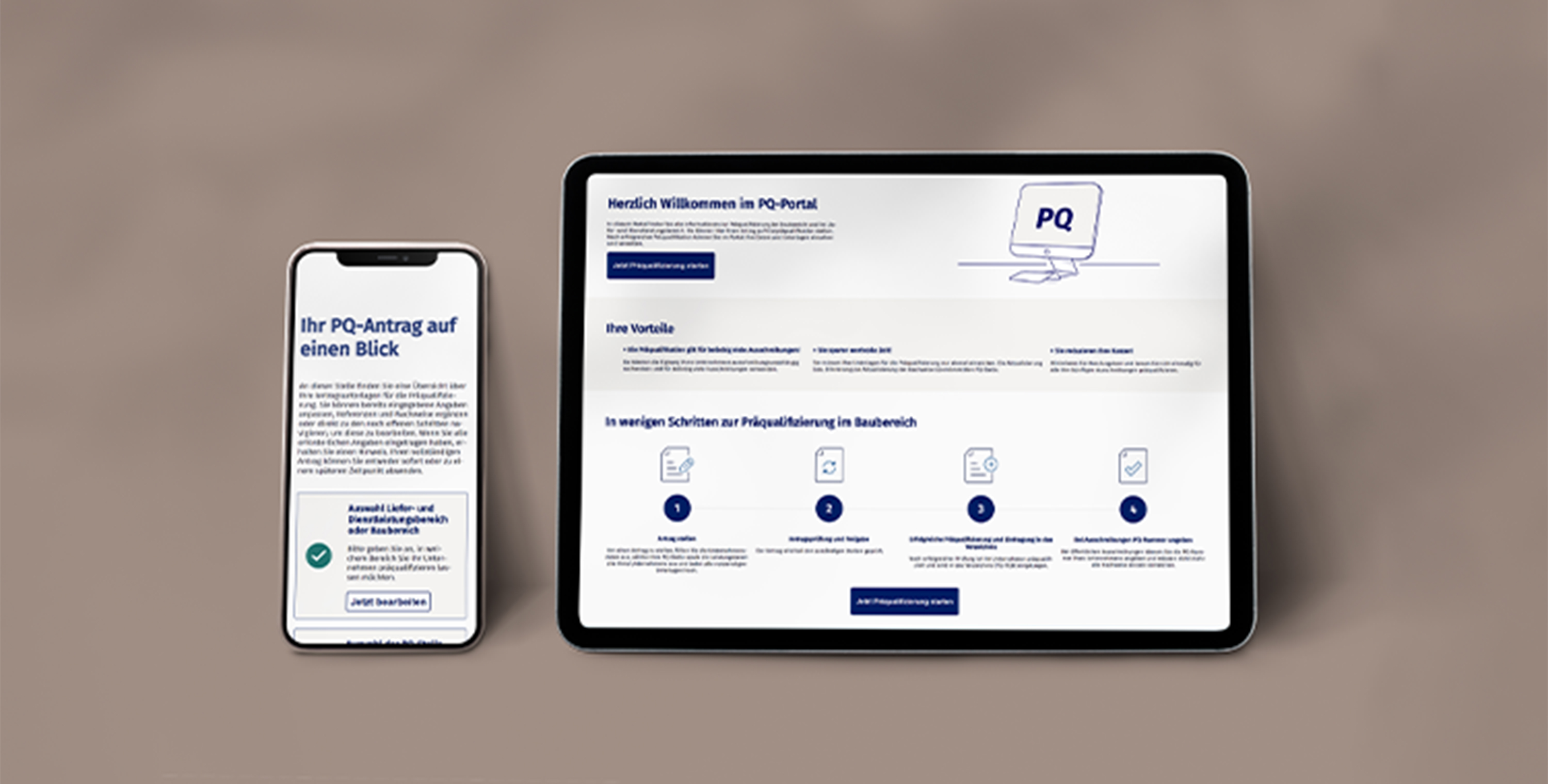 Beispielansichten Website digitaler Präqualifizierungsservice für Bremen