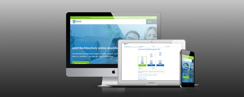 Beispielhafte Ansicht der Roland Webseite auf PC, Tablet und Handy Display