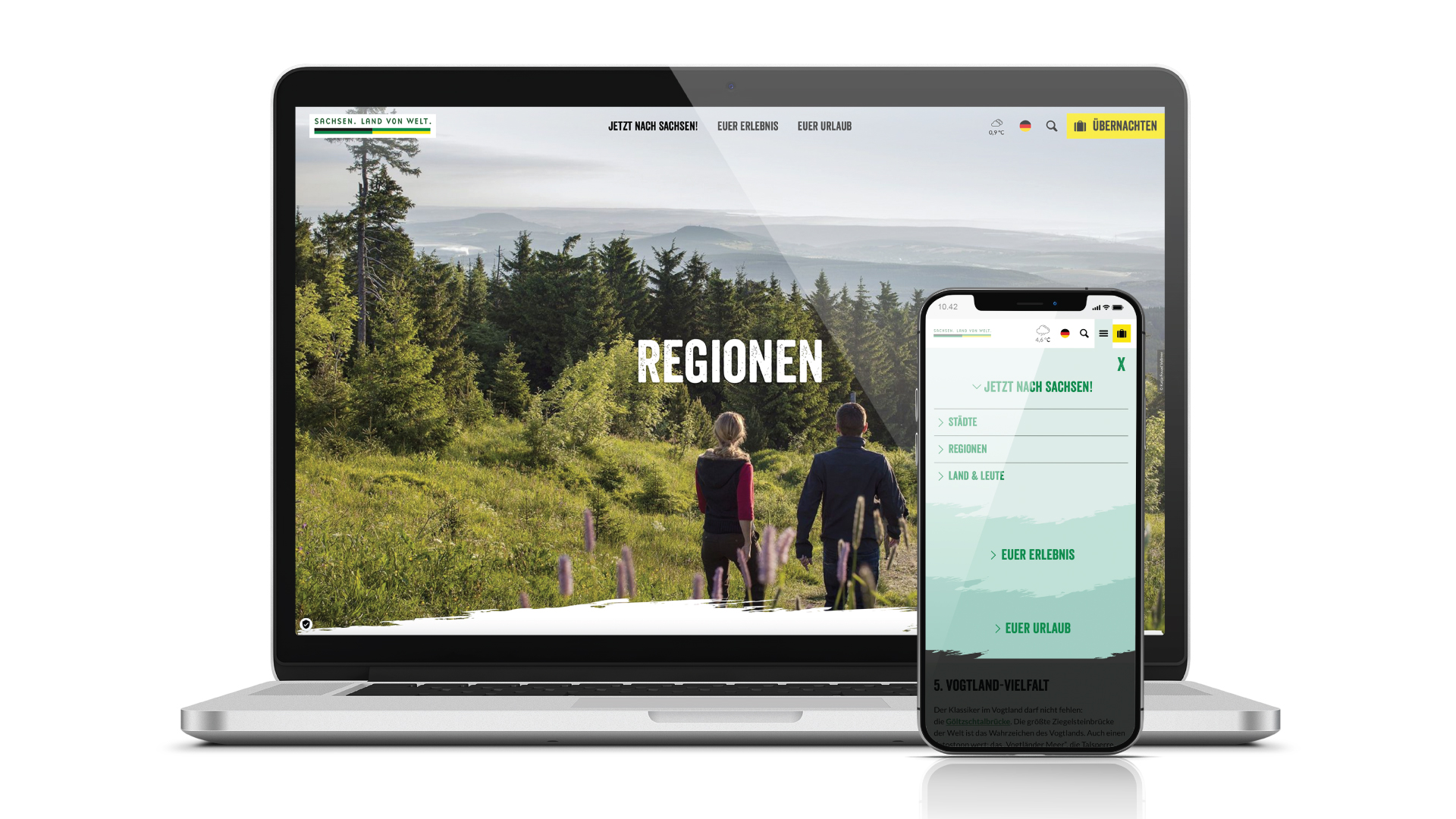 Referenzbilder Website Sachsen Tourismus auf Laptop und Smartphone