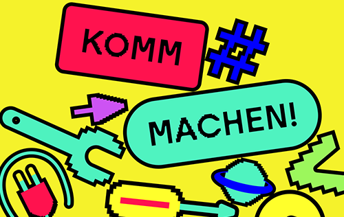 Illustration für Code Week mit Komm und Machen im Text