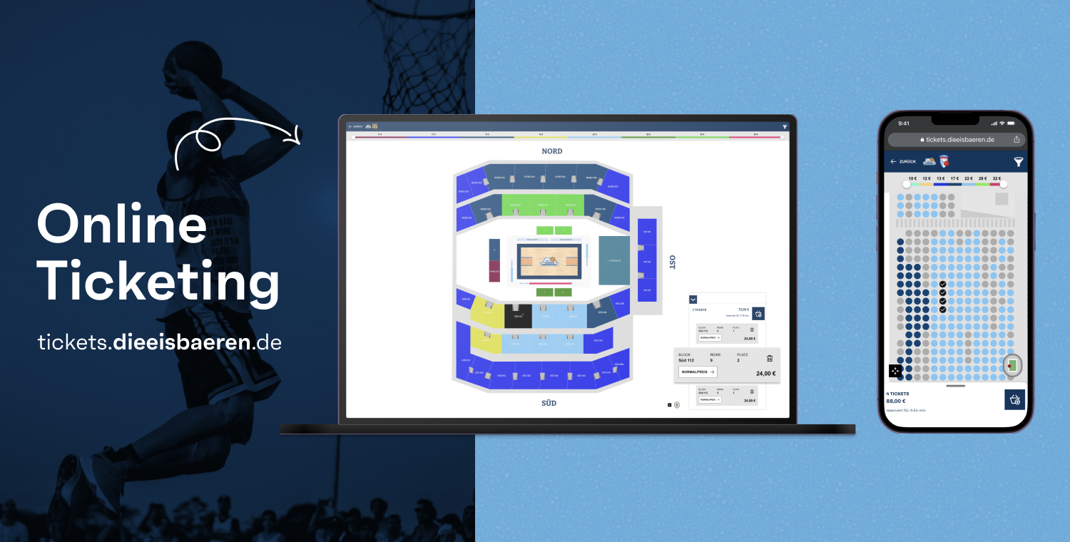 Handy und Laptop Display mit Sitzplan der Eisbären Bremerhaven