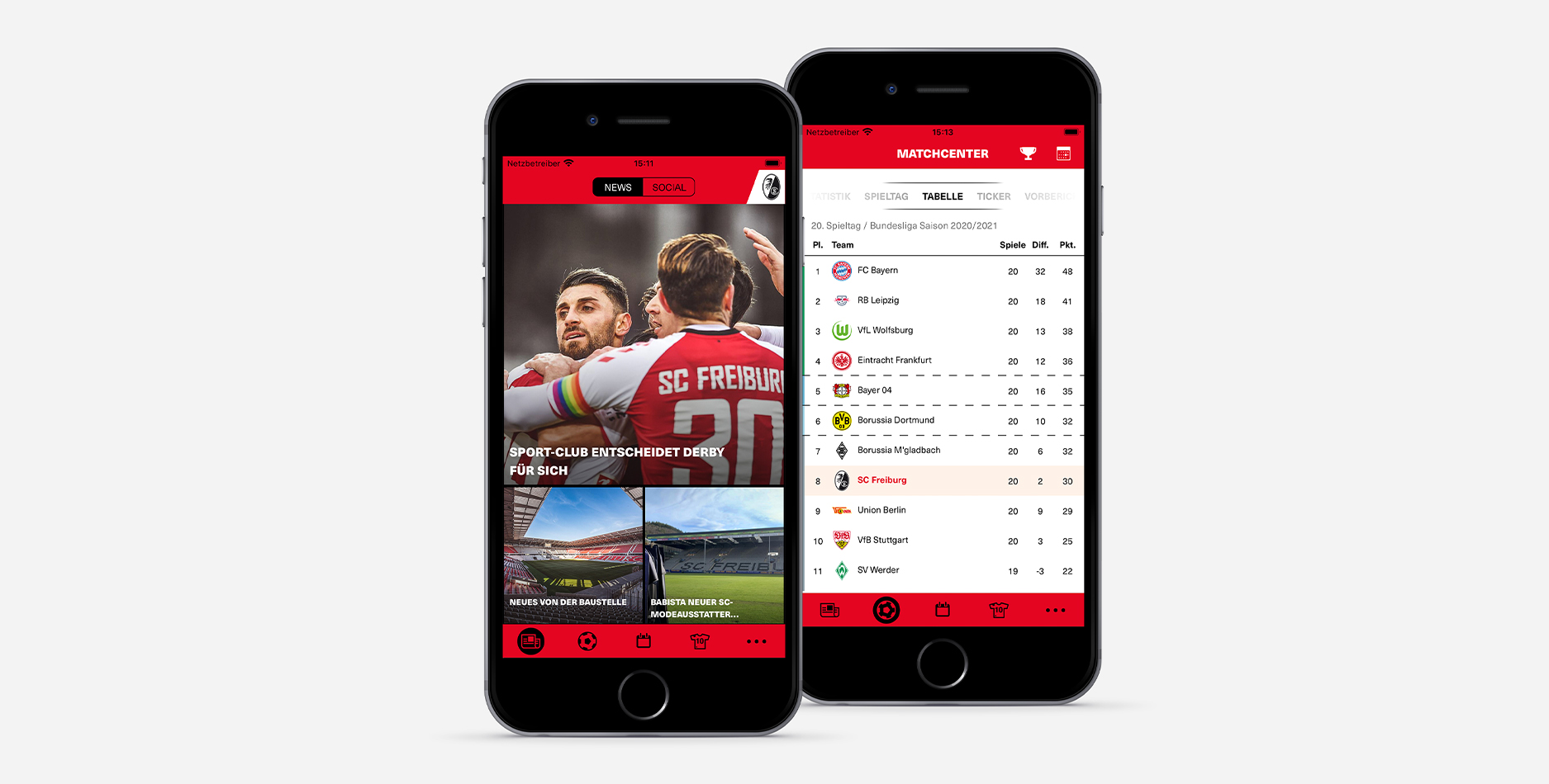 Handy Displays mit Website SC Freiburg