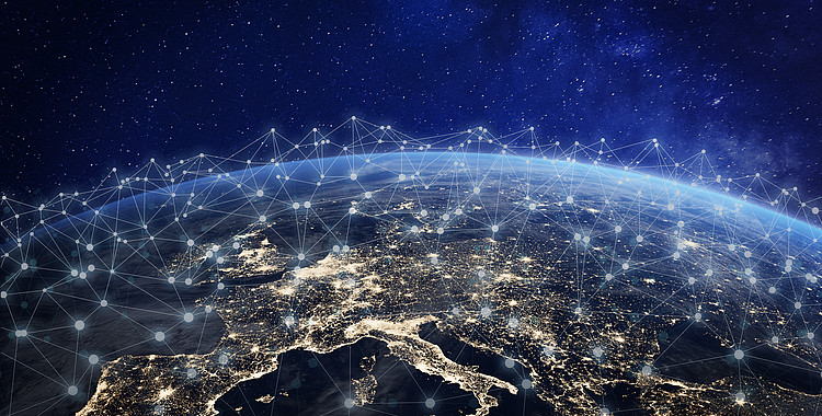 Illustrierendes Bild für Blockchain als Perspektive auf die Erde aus dem All
