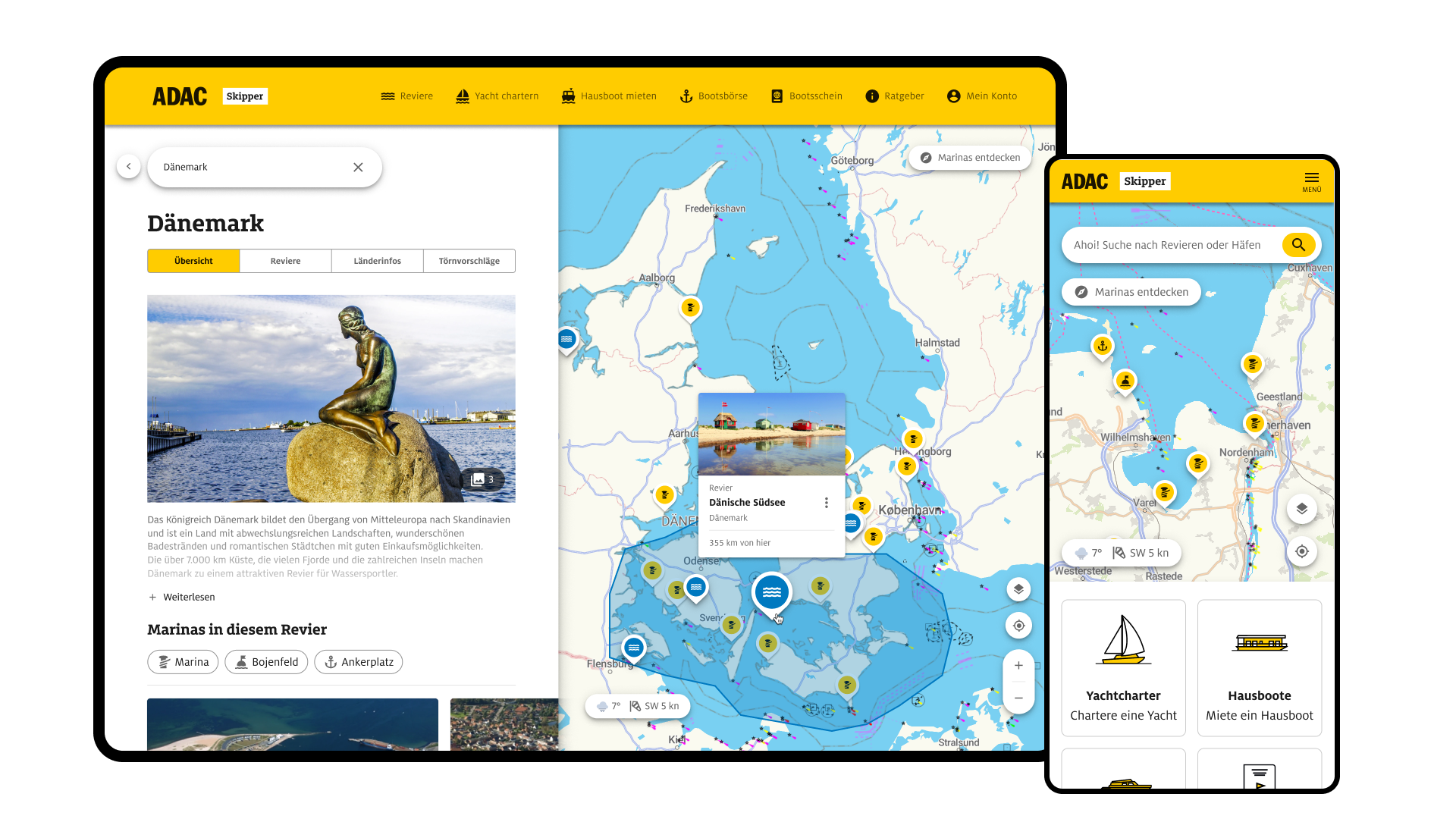 ADAC Skipper Portfal auf Tablet dargestellt