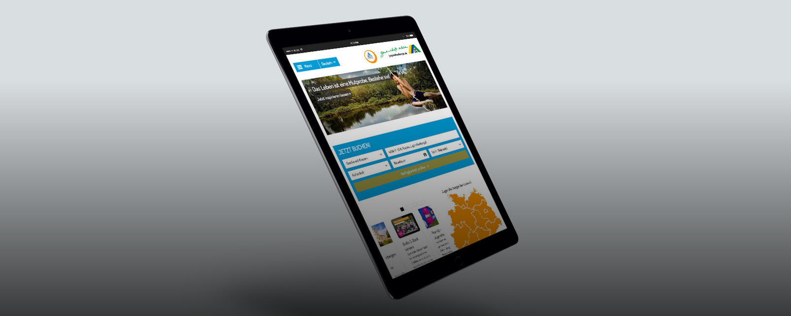 Ansicht Website Deutsches Jugendherbergswerk auf Tablet