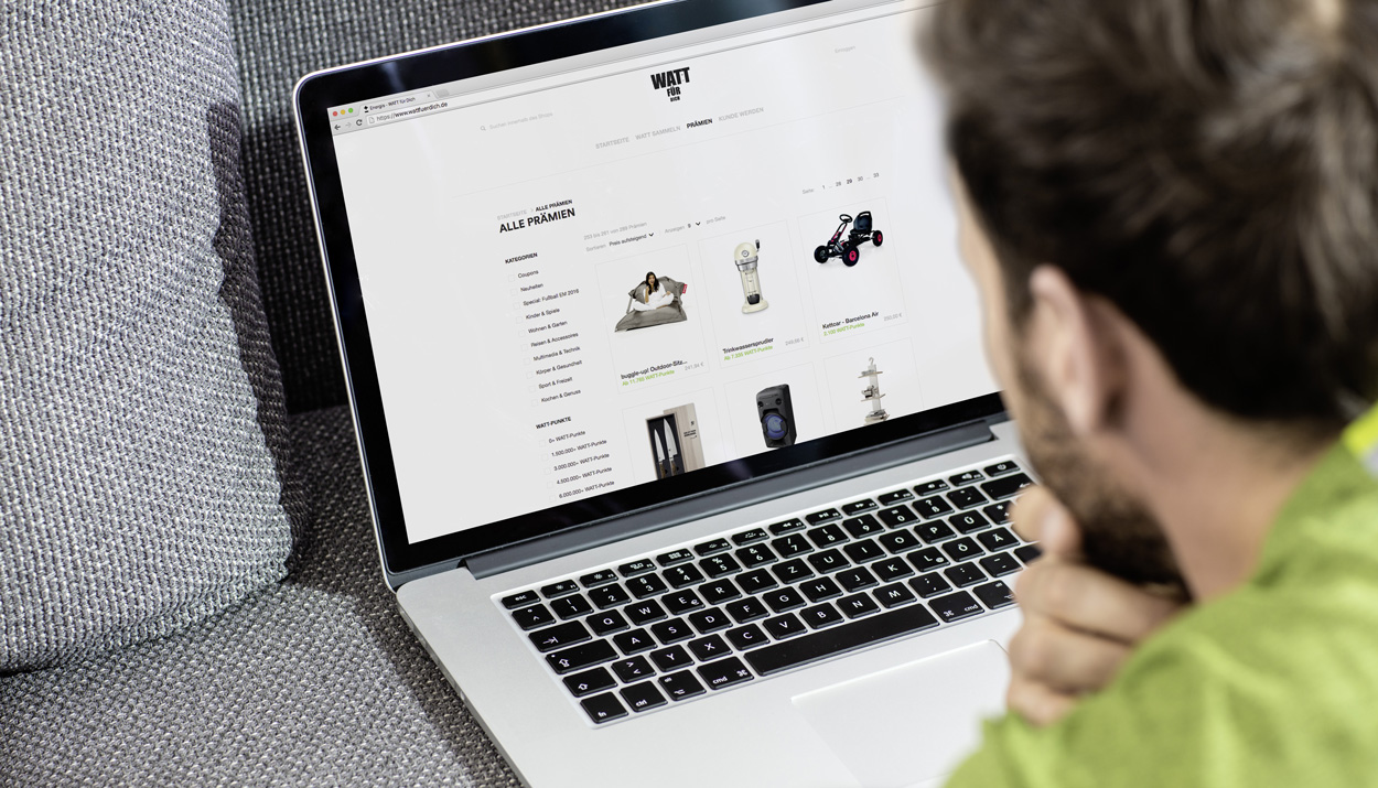 Ansicht Loyality Programm WATT von Energis auf Desktop von Goldmarie & Friends