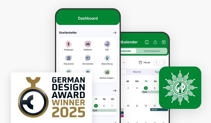 German Design Award Gewinner 2024 ist die neue App der Gewerkschaft der Polizei, entwickelt von team neusta