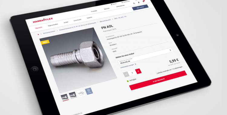 Ansicht auf Tablet von Produktdetails im X-Code-Manager von Hansa Flex