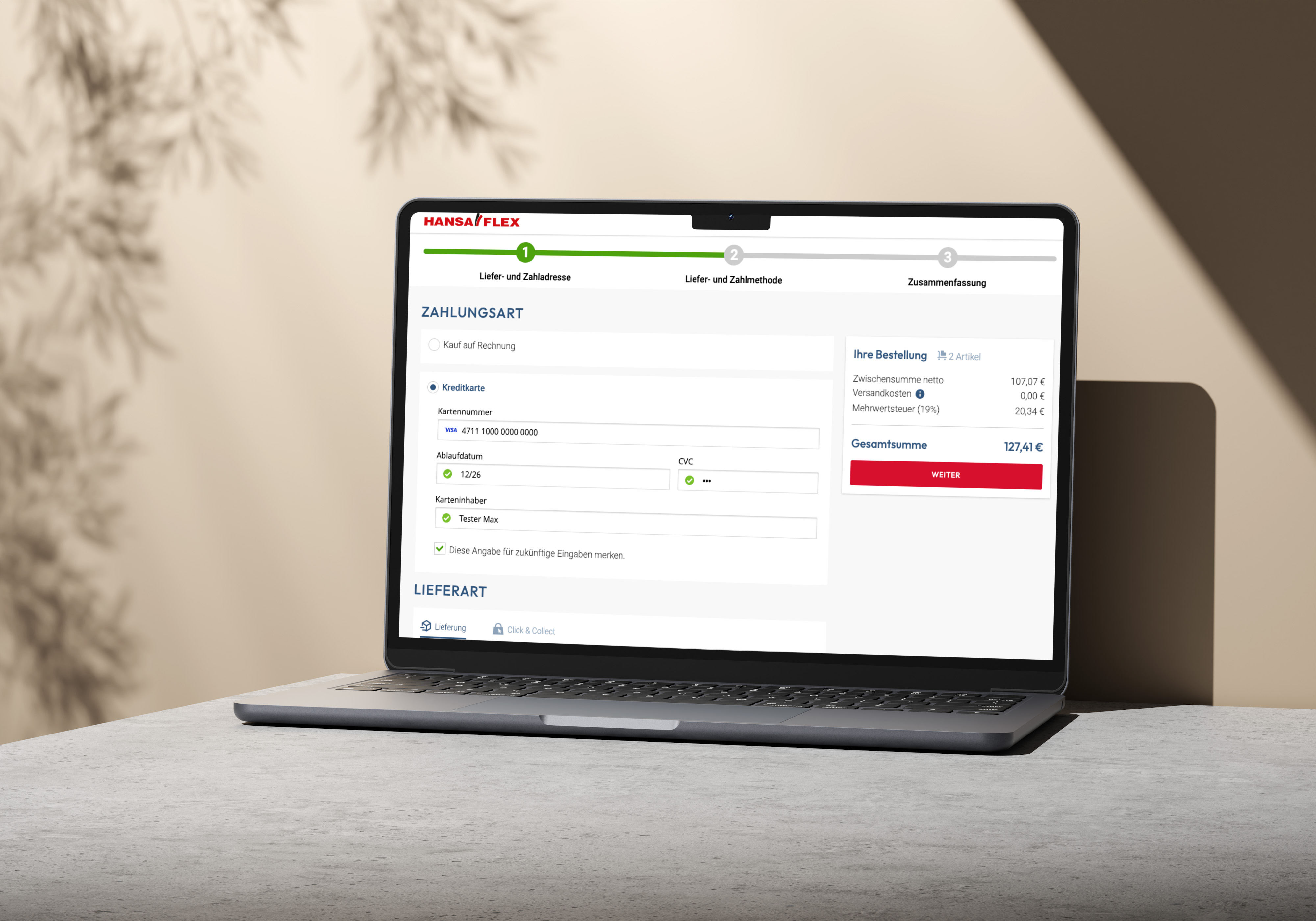 team neusta integrierte für Hansa Flex eine Kreditkarten-Zahlungsoption für den B2B Online Shop 