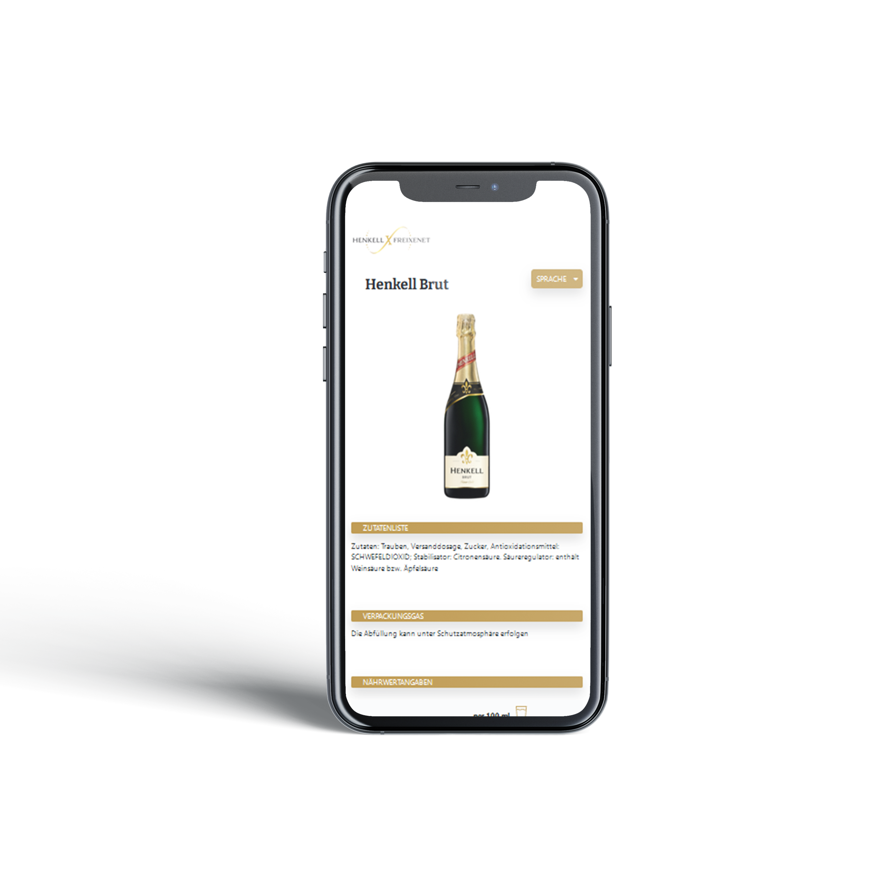 Ansicht digitale Labellösung für Henkell auf Smartphone