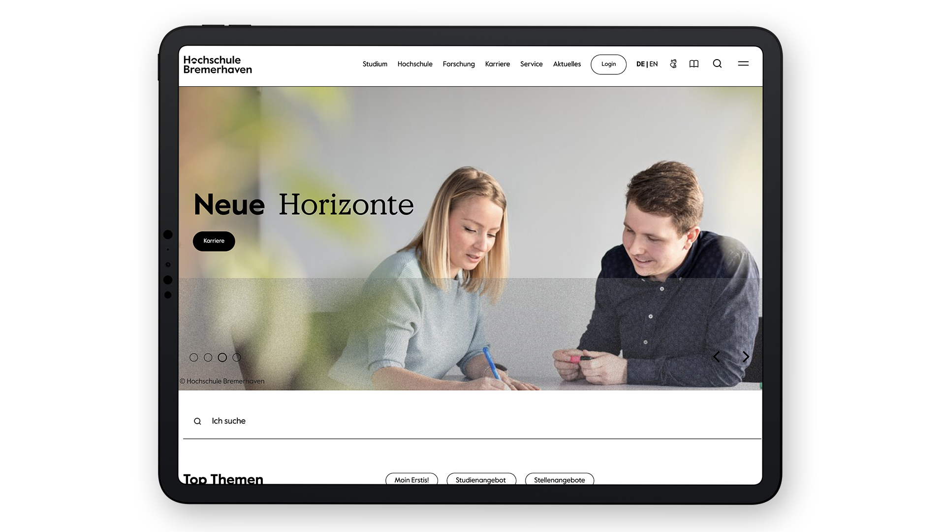Beispielhafte Ansicht von Design und UX für neue Website Hochschule Bremerhaven