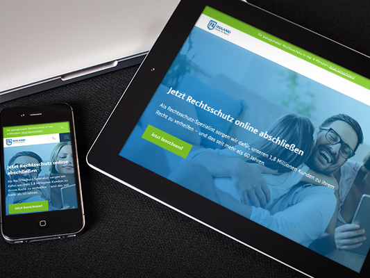 Beispielhafte Ansicht Website Roland Versicherungen auf Smartphone und Tablet