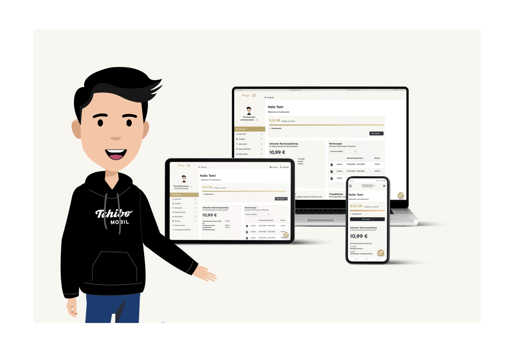 Screenshot eines Erklärvideos, produziert von team neusta, im Tchibo Mobil Kundenportal 