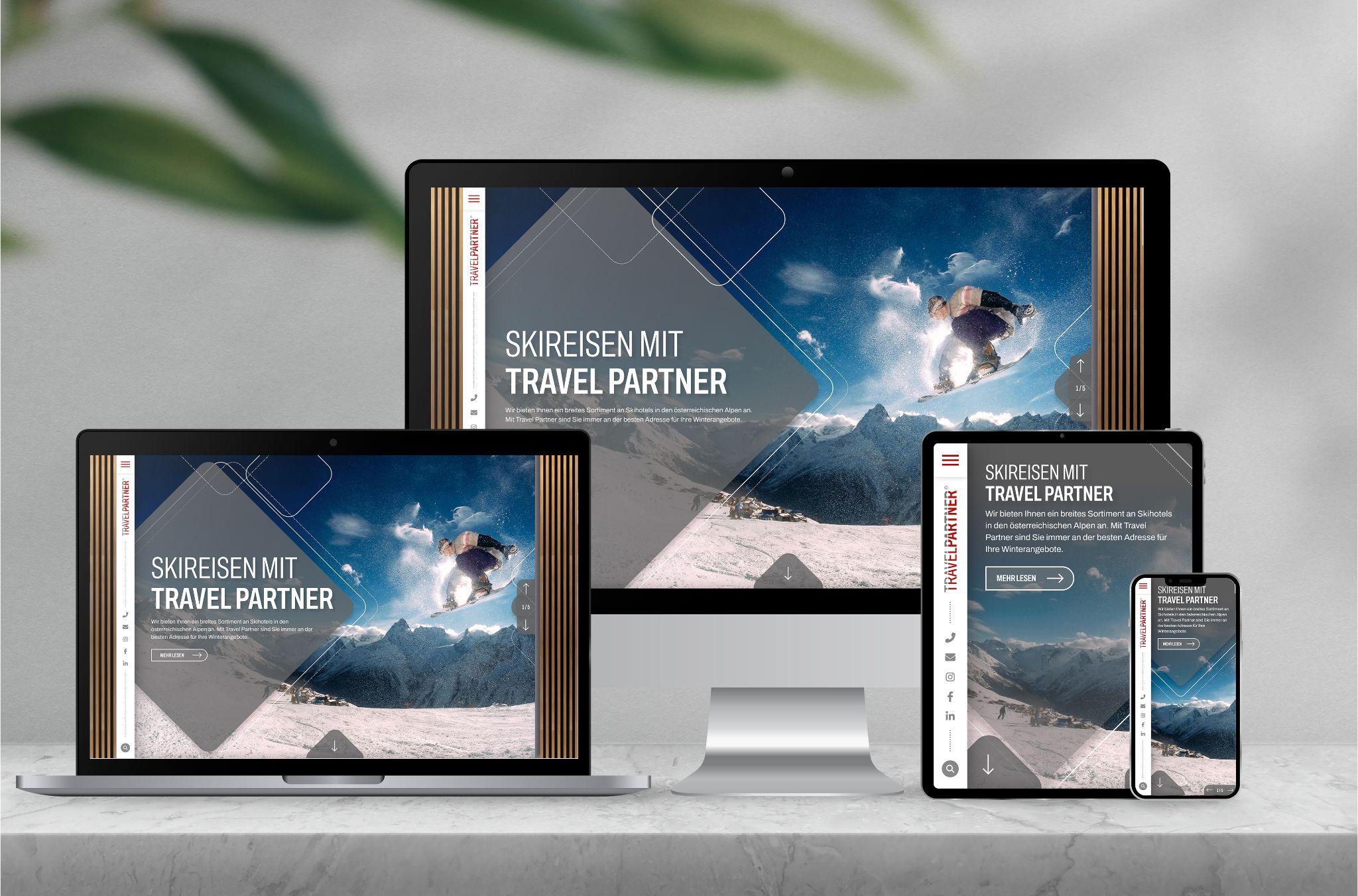 Darstellung des Website Relaunch neues Design von Travel partner