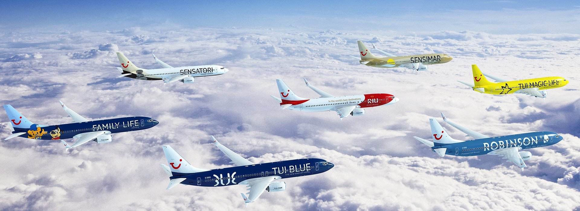 Imagebild verschiedene Flieger mit Brands der TUI für Case Berechnung des Zero Fuel Weight (ZFW)