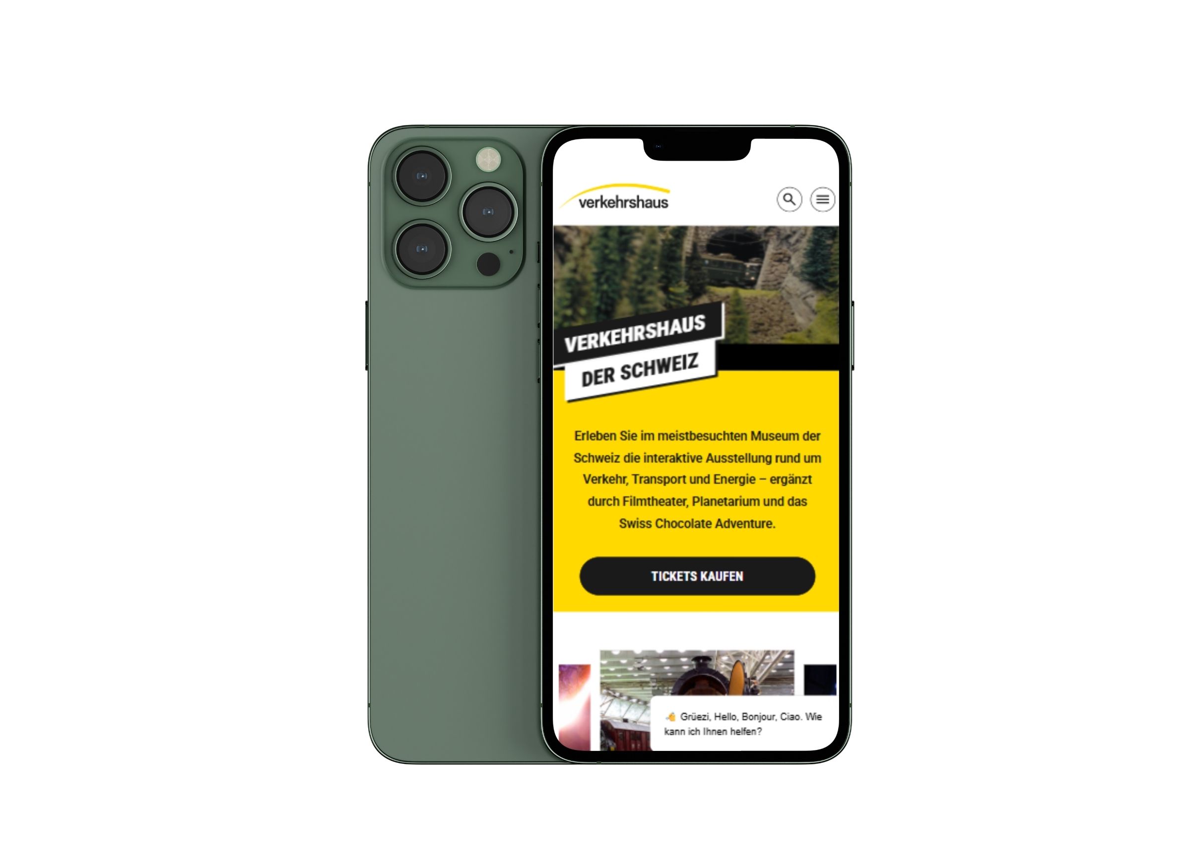 Beispielbild der mobilen Ansicht des Website Relaunches für das Verkehrshaus Schweiz von team neusta