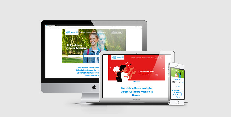 Ansichten neue Website Innere Mission Bremen auf verschiedenen Endgeräten