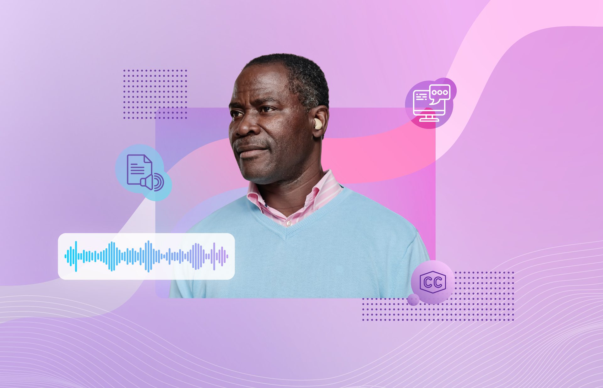 Mann mit Hörgeräten nutzt barrierefreie digitale Services