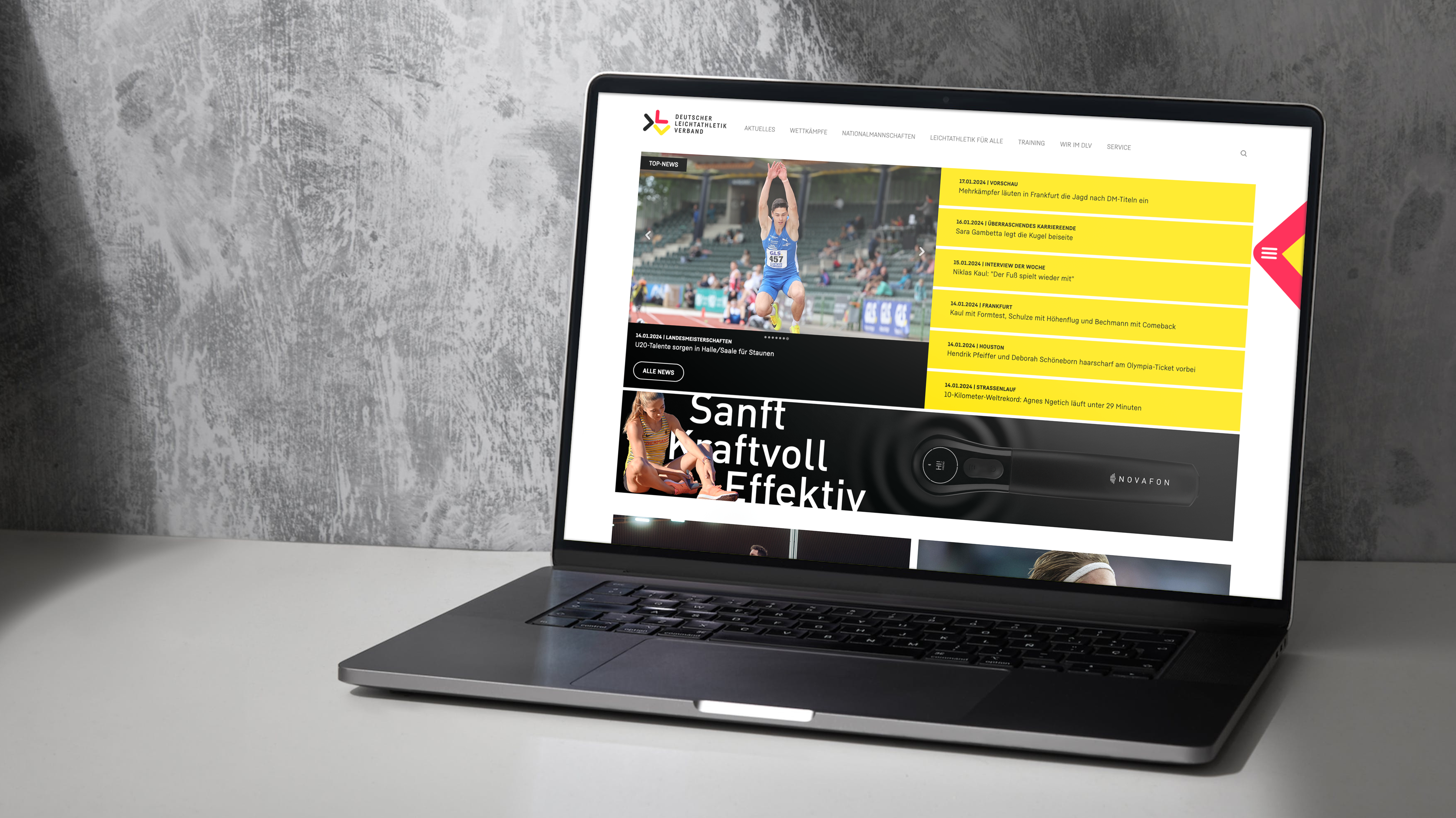 Mockupdarstellung auf Laptop für Website Leichtathletikverband