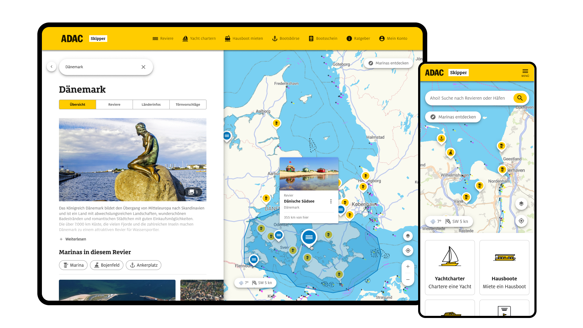 Transparente Ansicht der ADAC Skipper Plattform für digitale Services im Bootssport