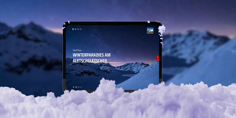 Tablet Display mit Homepage Aletsch im Schnee