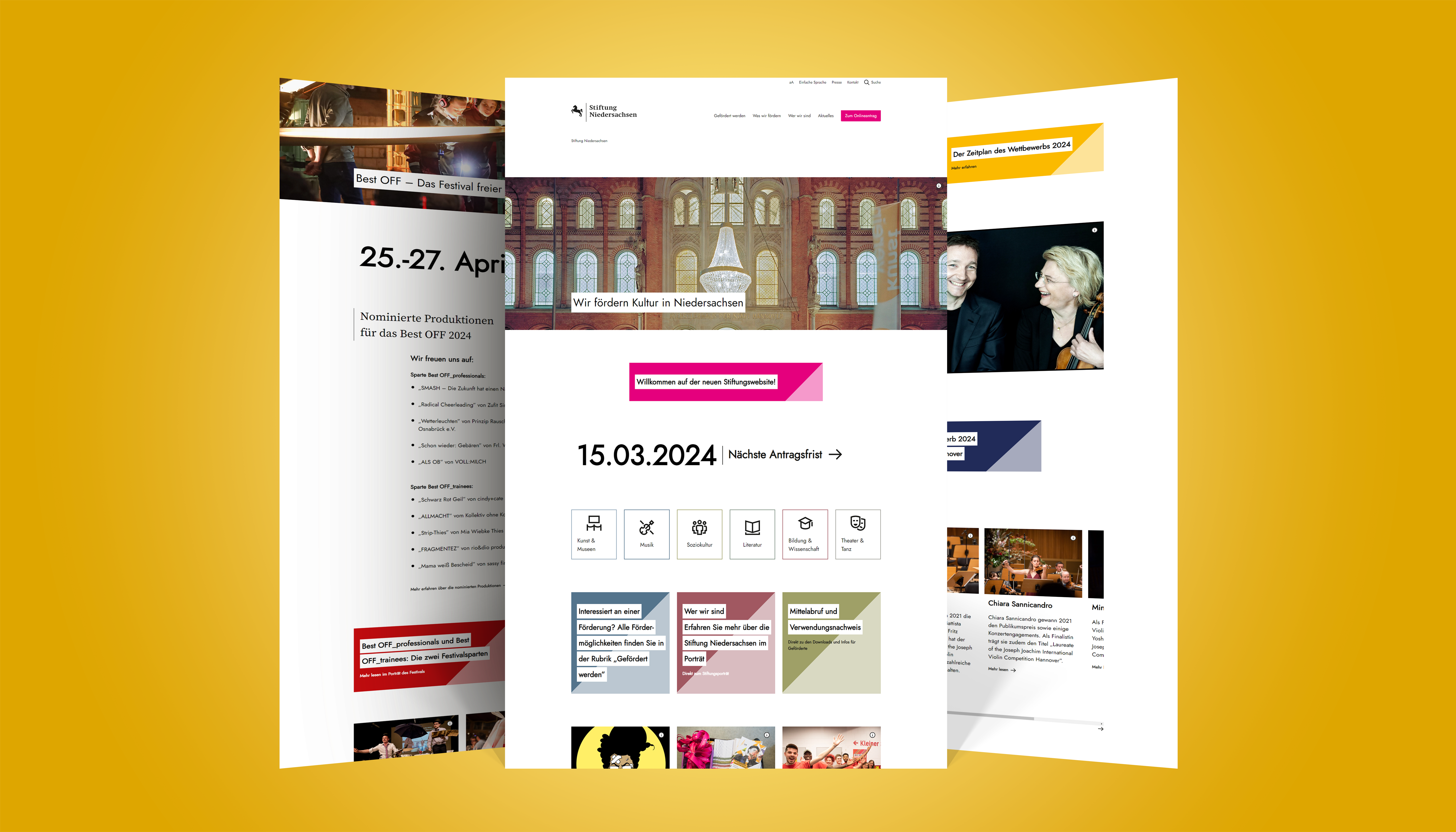 3 Screens Website für Case Relaunch Website Stiftung Niedersachsen